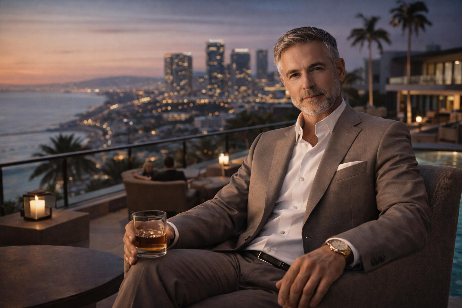 Premium California editorial atmosphere blending refined West Coast city energy for the daddy state page.